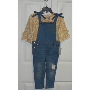 7 For All Mankind Baby Girl Ruffle Sleeve Animal Print Top & Overalls 24Mths $45
